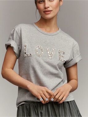 Endless Rose Gray Sequin 'LOVE' Short Sleeve Tee Sz L